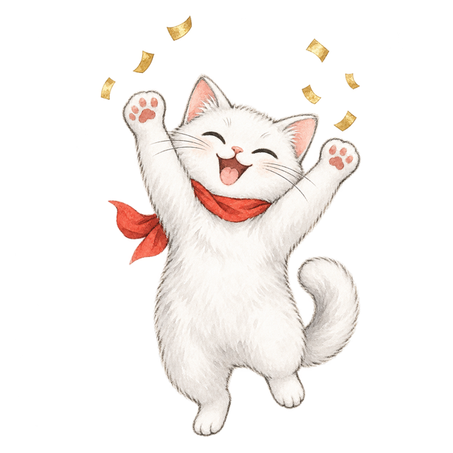 Celebrating cat with a red scarf
